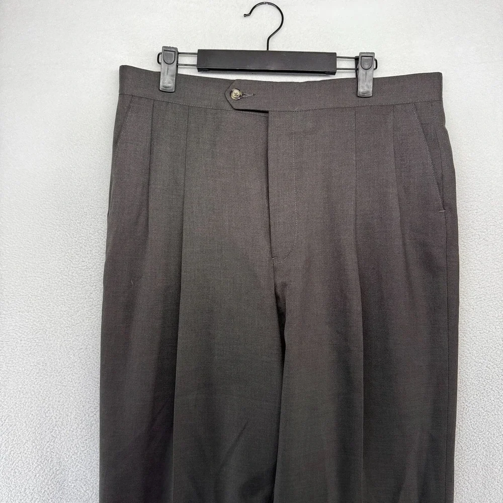 Vintage Sansabelt Dress Pants men's 34 Gray Trousers Unhemmed Raw Pleated NEW